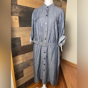 Alex Marie Blue Chambray Linen Blend Belted Dress Size 16 New